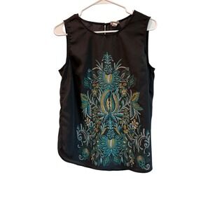 Merona Black Sleeveless Embroidered Top Size M